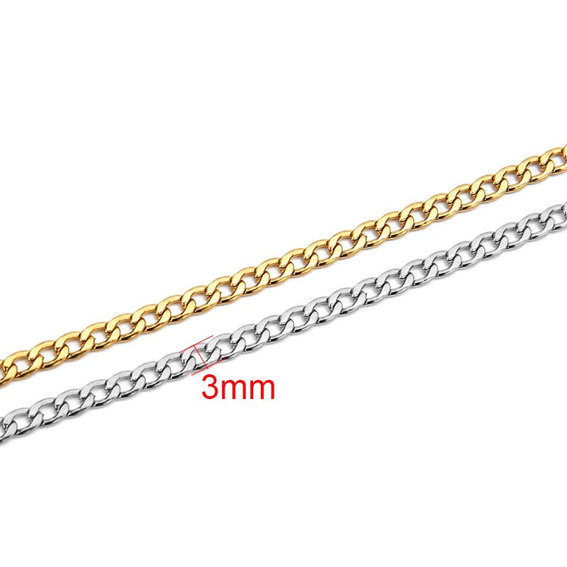 2meters Stainless Steel Cuban Link Necklace Chains Bulk Gold Color