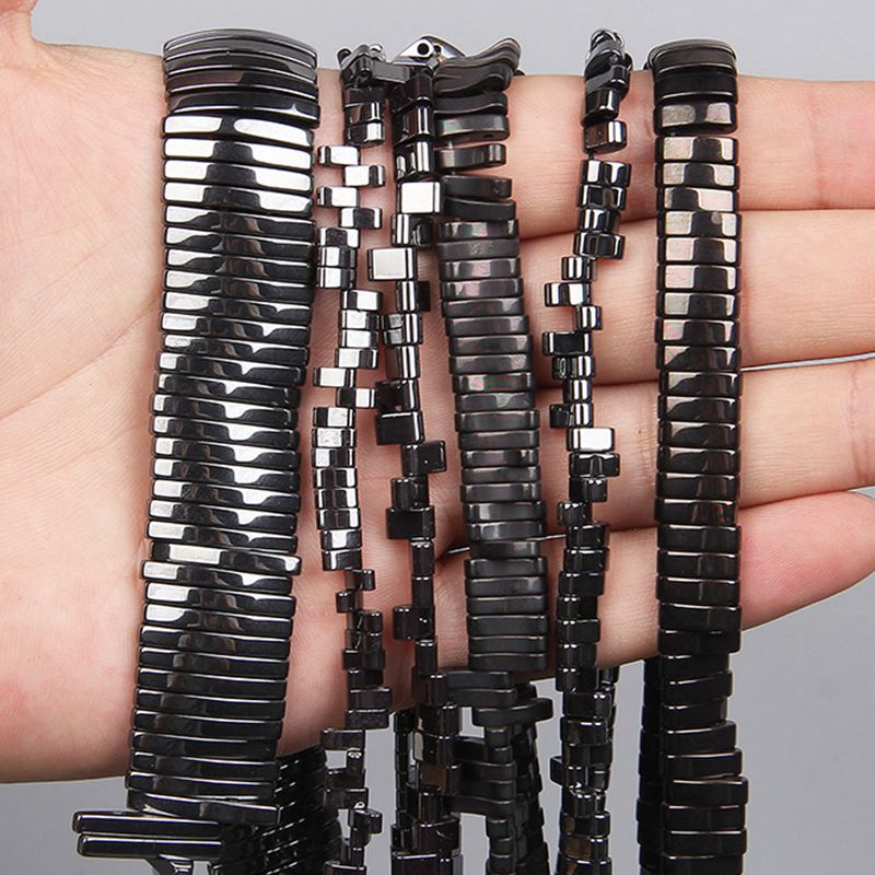 Black Two Hole Flat Black Hematite Beads Natural Spacer Loose Bead Fo